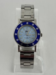 Foxy 28mm Silver Tone Blue Bezel-Dial Quartz Watch w/Bracelet & New Battery