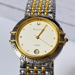 Rare Bulova Vintage Quartz Watch Two-Tone Date Roman Dial Men Women
