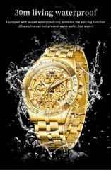 Waterproof Quartz Luminous OLEVS Business Luxury Men Watch Date Strap Gold Watch