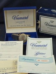 Complete set Voumard Neuchâtel Swiss 17J Incabloc Date Watch IOB w/ Papers