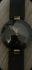 Rado Quartz Round 30mm Black Ceramic Case Black Dial Date Leather Strap