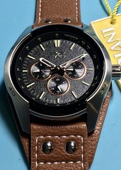 INVICTA BUNDT STRAP MULTI-DIAL DAY DATE COACHMAN QUARTZ WATCH BLACK BRONZE BROWN