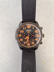 Seiko Chronograph Solar Quartz Chronograph WR100 Black/Orange Dial 42mm Strap