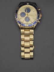 VTG Accutime 47mm All SS Gold Tone Japan Quartz Watch Rotating Bezel New Battery