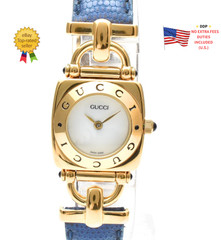 Vintage [Exc+5] GUCCI 6300L Horsebit Gold White Blue Women’s Quartz Watch JAPAN