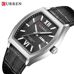 CURREN Men Rectangle Watch Roman Numerals Date Wristwatch Male Leather Watches