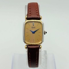 Seiko 1400-7010 Quartz Women Square Wristwatch Gold Silver Battery Replaced