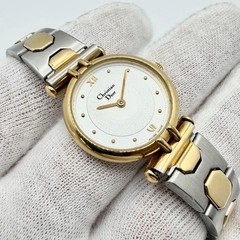 Dior Roman Guilloche Quartz Ladies Wristwatch Gold Combination Japan 073454