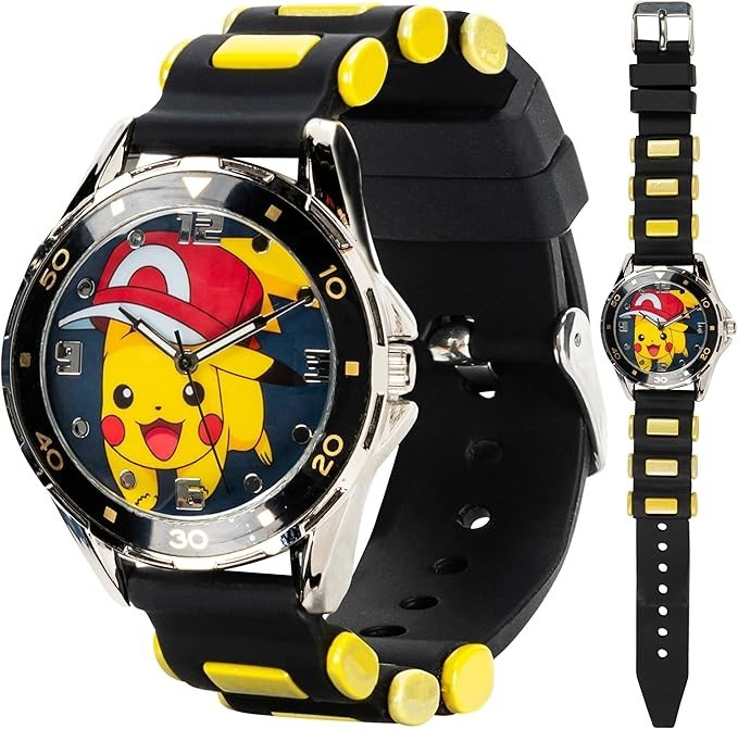 Pokémon Pikachu Red Hat Watch 37mm Silver Tone Black Yellow Accutime Pokemon NIB