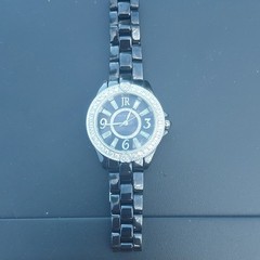 Judith Ripka Women’s Quartz Ceramic Bracelet Watch Black Dial Gem Bezel 30m