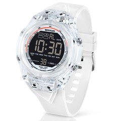Mens Digital Sport Clear Watch Transparent Case Waterproof Alarm Stopwatch White