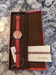 ARJANG&Co USPS Silver Red Leather Heart Dial Steel Analog Quartz Watch~New Batte