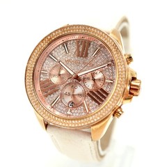Michael Kors Wren 41mm Chronograph Watch Glitz Iced White Faux Leather MK6159