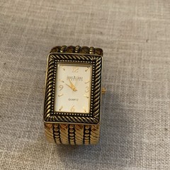 Joan Rivers Classics Quartz Gold Tone Cuff Bracelet Watch Rectangle White Dial