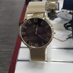 Belair Analog Wristwatch Gold Tone Mesh Band Black Dial