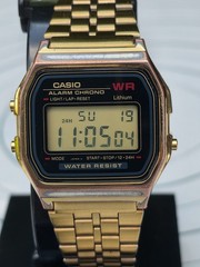 CASIO VINTAGE A159W (593) 34mm Gold Digital Stainless Steel Band Watch New Batt