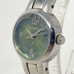 Fossil F2 Womens Watch 22mm Silver Tone Green Dial Faceted WR New Battery 6.25″