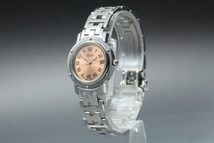 HERMES Clipper CL4.210 24mm Pink Date Sunray Ladies Watch Vtg 2001 Near MINT