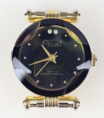 Acuet Round Cross Cut Glass Quartz 18k Gold Plated Woman’s Wristwatch Working