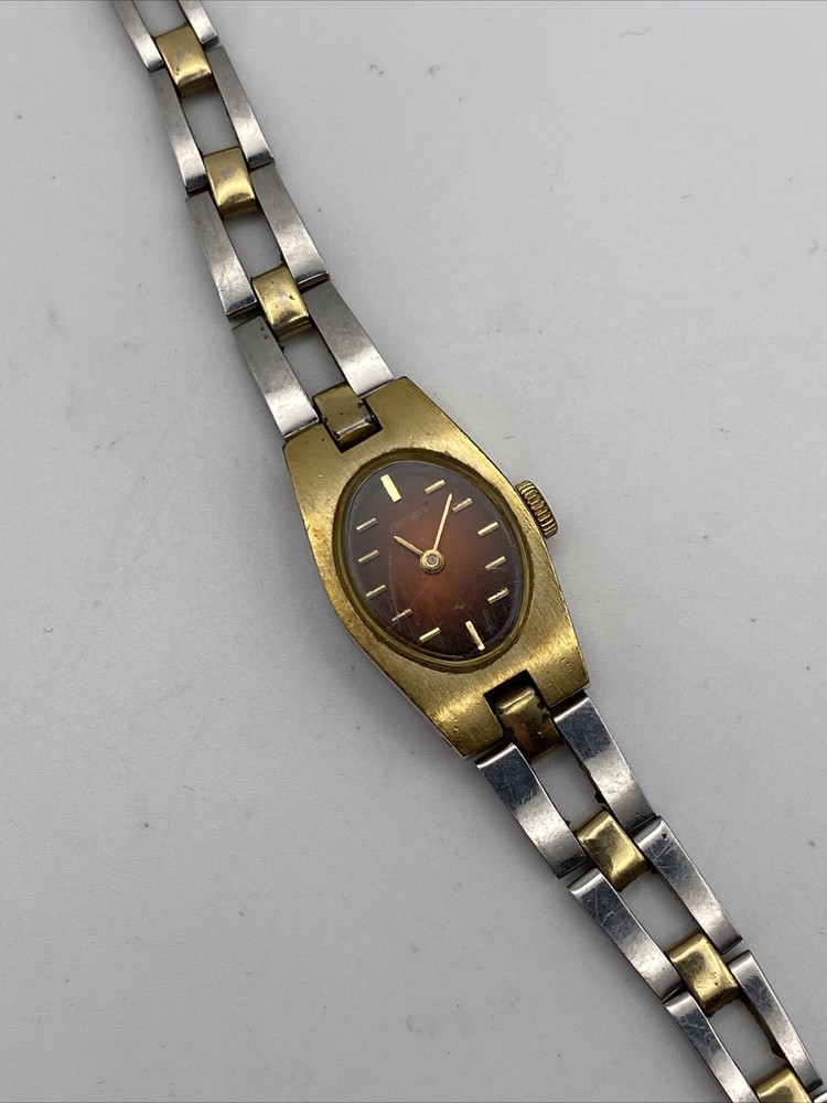 Vtg Seiko Watch Women Silver Gold Tone Ombre Red Dial 11-8079 Manual Wind 6.5”