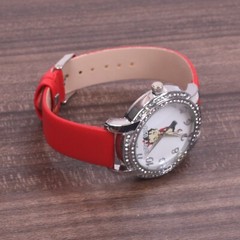 Betty Boop Women’s Silver Finish Analog Wristwatch Metal Red Leather Band