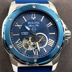 Bulova Marine Star Automatic 45mm Blue Dial Blue Rubber Strap Men’s Watch 98A303