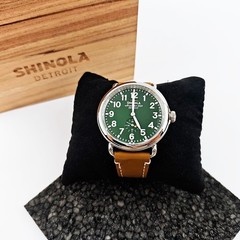 Shinola The Runwell 41mm Quartz Men’s Dark Green Dial Tan Leather Strap Watch
