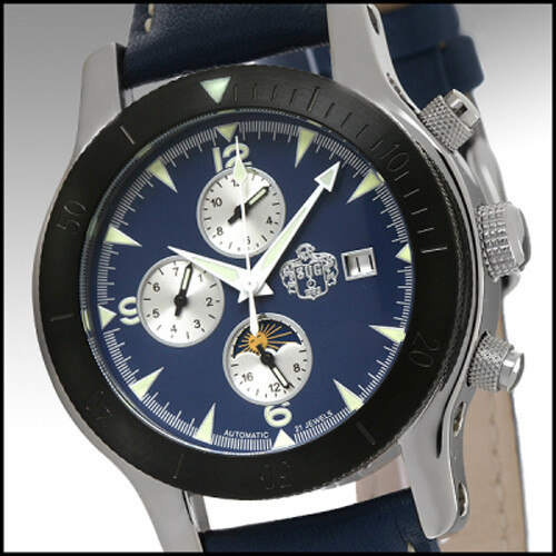 S.U.G. PHENOM MEN’S 21J AUTOMATIC WATCH NEW BLUE DIAL SUG BLUE LEATHER STRAP