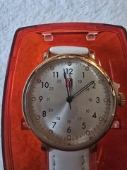 Prestige Medical Unisex Analog Wristwatch Gold Case White Leather 24-Hour Dial