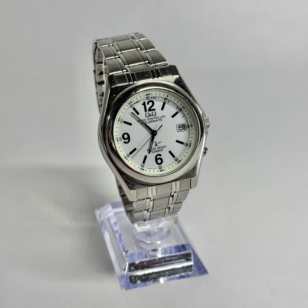 CITIZEN Q&Q HR15 Solar Silver Tone Quartz Analog Men Vintage Watch W518 *WORKING