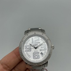 Burgi Womens Watch 36mm White Dial Diamond Stainless Steel New Battery 7.75″