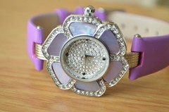 Genoa Japanese Movement Watch with Mother of Pearl Accent / Purple Leather Strap