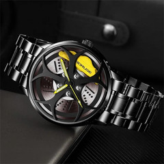 Luxury Men’s Sports Waterproof Quartz Watch with Stainless Steel Wheel Design