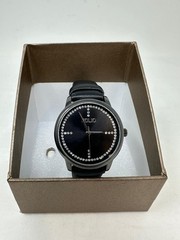Folio Women’s Simulated Crystal Accent Faux Leather Watch – Black – E1(C811T)