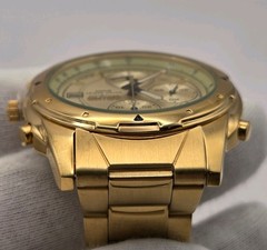 1991 Seiko Chronograph Alarm Gold Tone Mens Quartz Watch 7T32-6M59 – New Battery