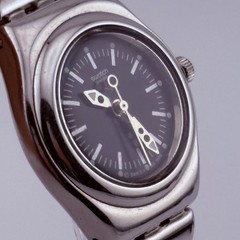 Swatch IRONY AG1999 Quartz Analog Black Dial Battery Replaced 24.5mm