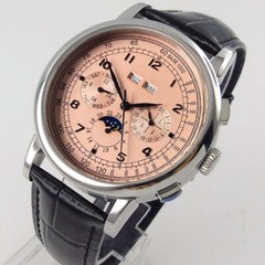 42mm Corgeut Green Blue pink Dial Day Multifunction Sea-gull Automatic Men Watch