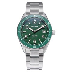 Seestern S434 Automatic Silver Green Date White Sapphire Knit Men’s Watch