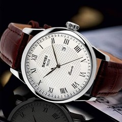 Men’s Quartz Watch, Roman Numeral Classic Calendar. Waterproof 30m Leather Watch