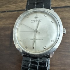 Hamilton Pan Europ Automatic Vintage 36mm Silver Crosshair Dial Black Leather