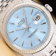 ROLEX DATEJUST ICE BLUE 36MM 18K WHITE GOLD STEEL MENS JUBILEE WATCH
