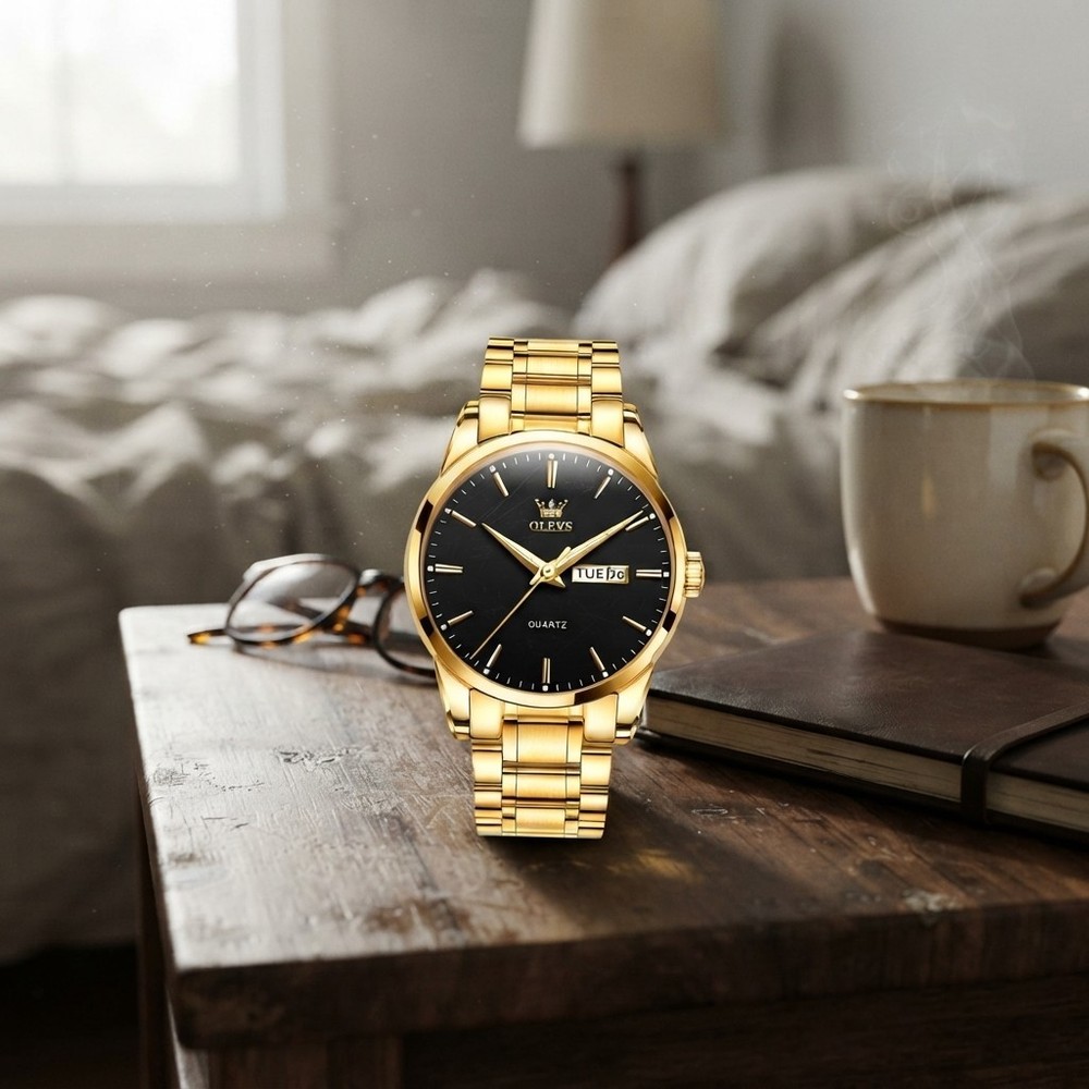Elegant Gold & Silver Analog Quartz Watch for Men – Scratch Resistant Waterproof