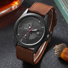 Mens Military Sports Woven Nylon Strap Simple Calendar Quartz Analog Wrist Watch