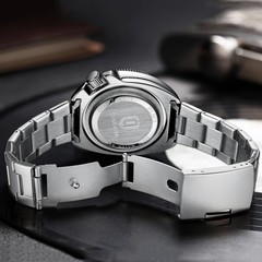 44MM QINGXIYA Tuna Quartz Mens Watch Stainless Steel 30M Waterproof Luminous NEW