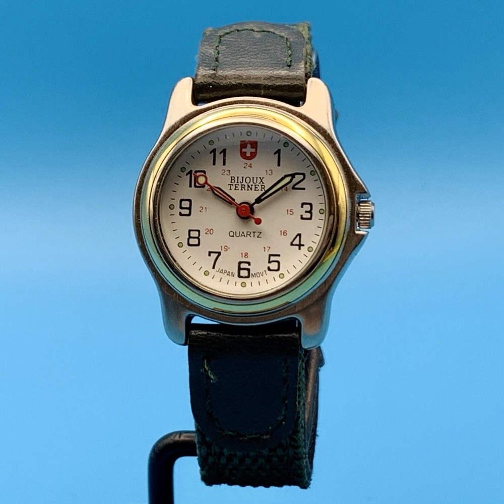 BIJOUX TERNER Women’s Field Wristwatch Japan Movt Leather Band Works New Battery
