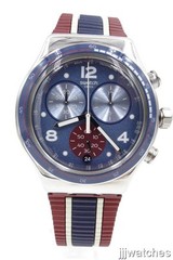 New Swatch Irony Chrono COLLEGE TIME Silicone Band Date Watch 43mm YVS449 $190