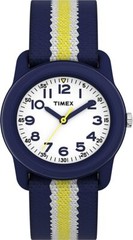 Timex Boys TW7C05800 Time Machine Blue/Yellow Stripes Elastic Fabric Strap Watch