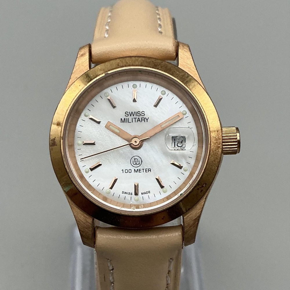 Swiss Military 6-123 Womens Watch 27mm Rose Gold MOP Leather New Battery