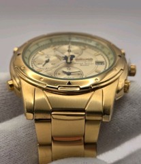 1991 Seiko Chronograph Alarm Gold Tone Mens Quartz Watch 7T32-6M59 – New Battery
