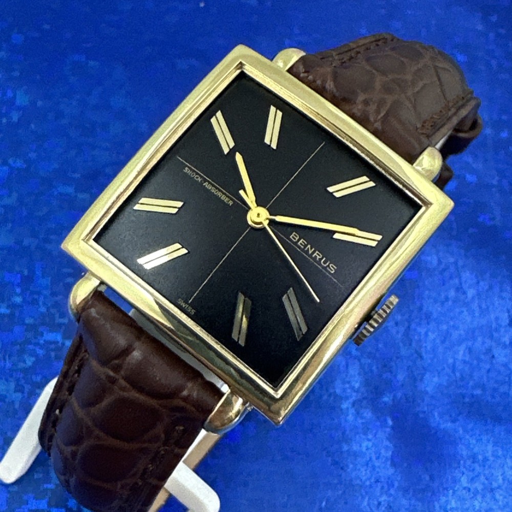 Vintage 1960’s Man’s BENRUS Sir George Stunning Black Dial Serviced & WARRANTY